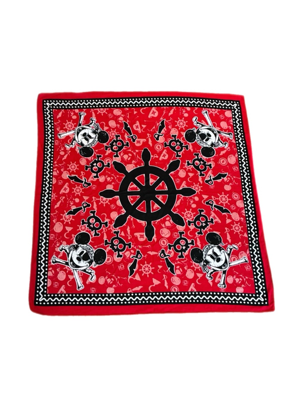 Disney Cruise Line Pirate Night Red Scarf/Bandana Mickey Minnie 21X21” Vacation